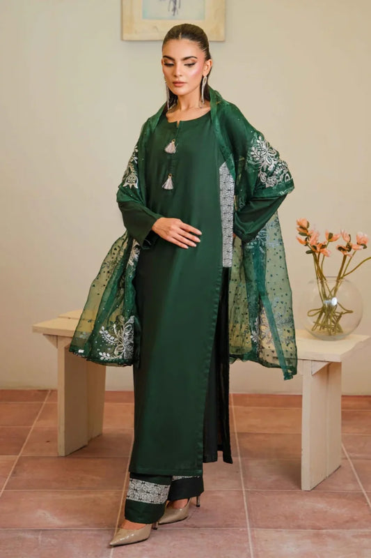 Dark Green Long Kurta Set with Dupatta