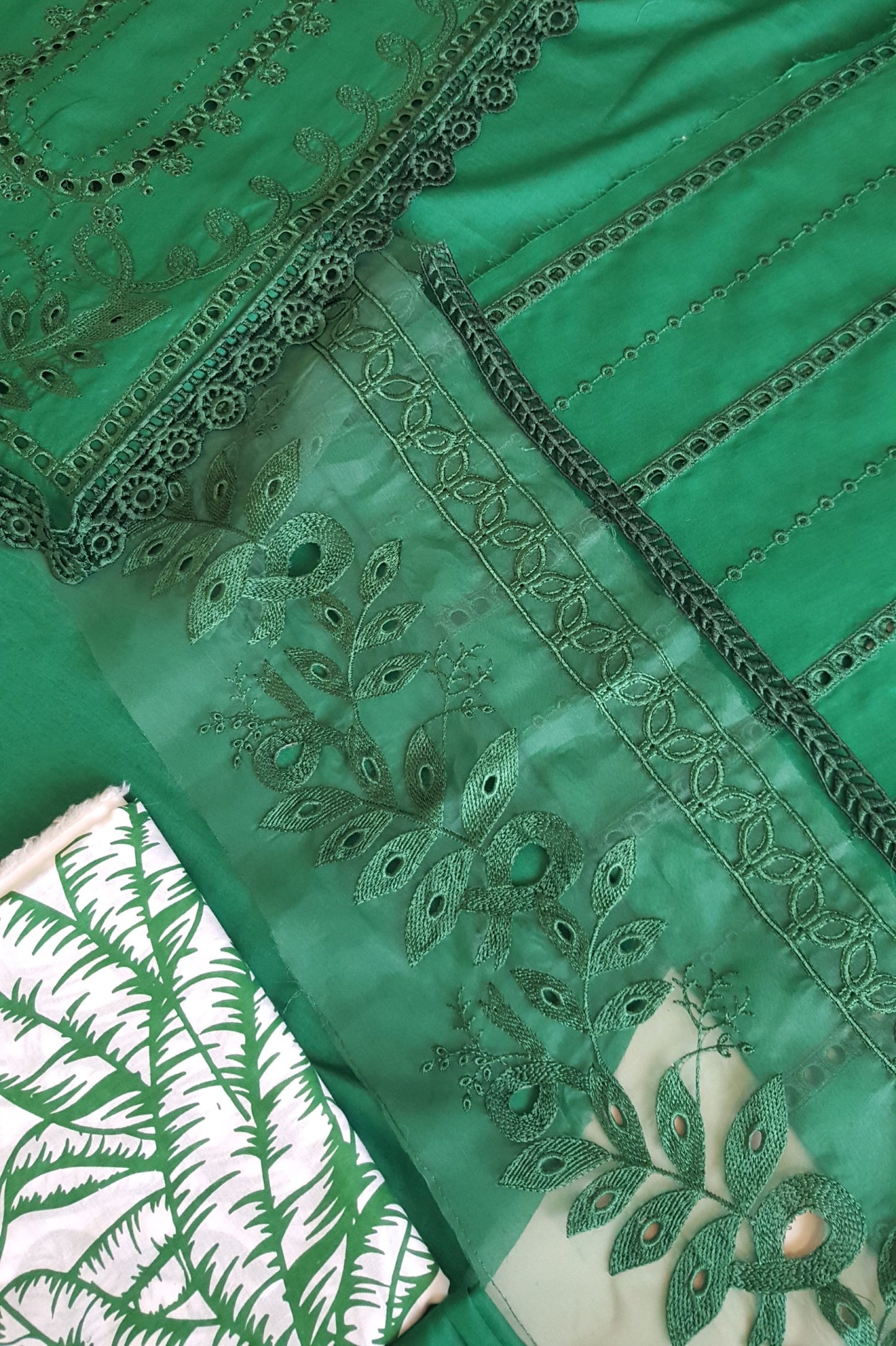 Bottle Green Embroidered Lawn Suit
