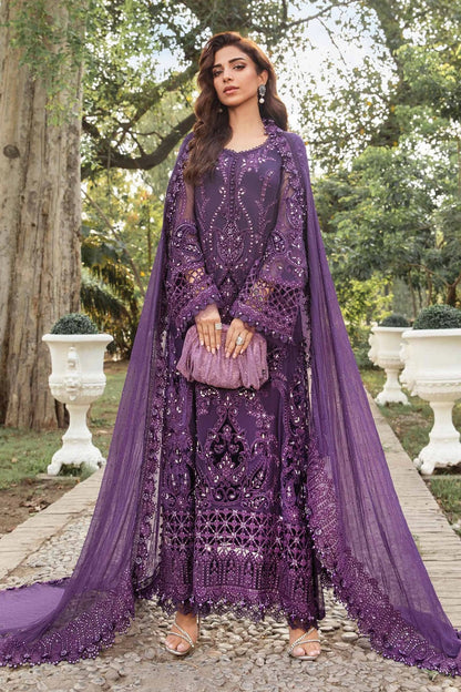 Purple Hand Embellished Crinkle Chiffon Suit