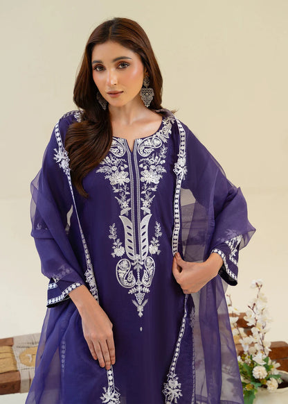 Purple Viscose Raw Silk Embroidered Kurta Set with Dupatta