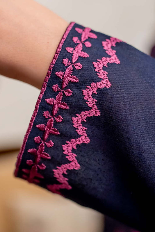 Dark Purple Embroidered Kurta with Pants