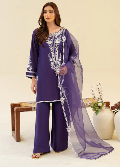 Purple Viscose Raw Silk Embroidered Kurta Set with Dupatta