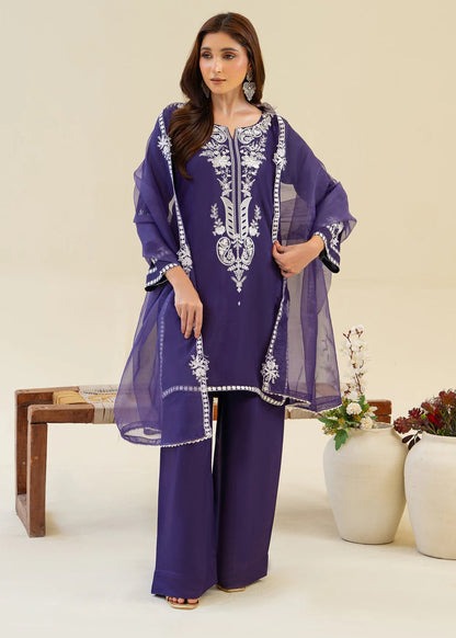 Purple Viscose Raw Silk Embroidered Kurta Set with Dupatta