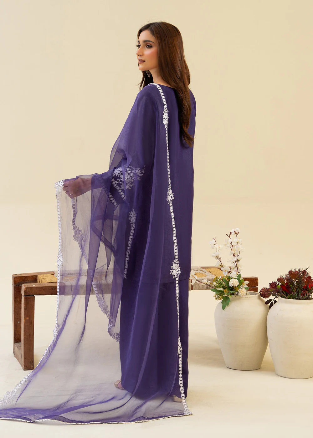 Purple Viscose Raw Silk Embroidered Kurta Set with Dupatta