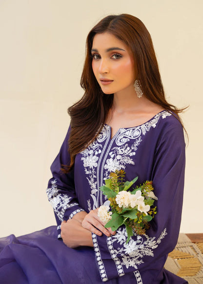 Purple Viscose Raw Silk Embroidered Kurta Set with Dupatta