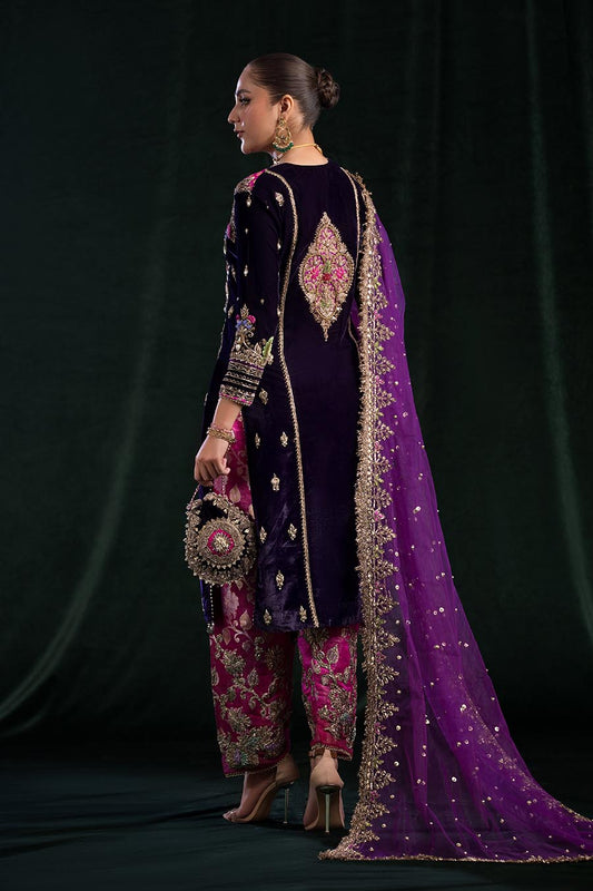 Hand Embroidered Velvet + Pure Raw Silk Chunnari Suit