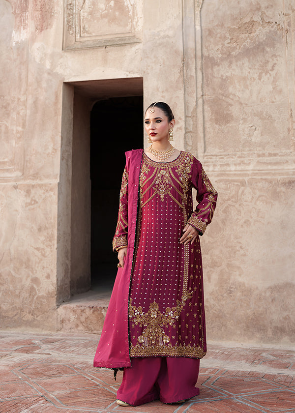 Deep Carmine Hand Embellished Charmuse Silk Kurta Sharara Online in Dubai UAE Abudhabi Ajman Sharjah