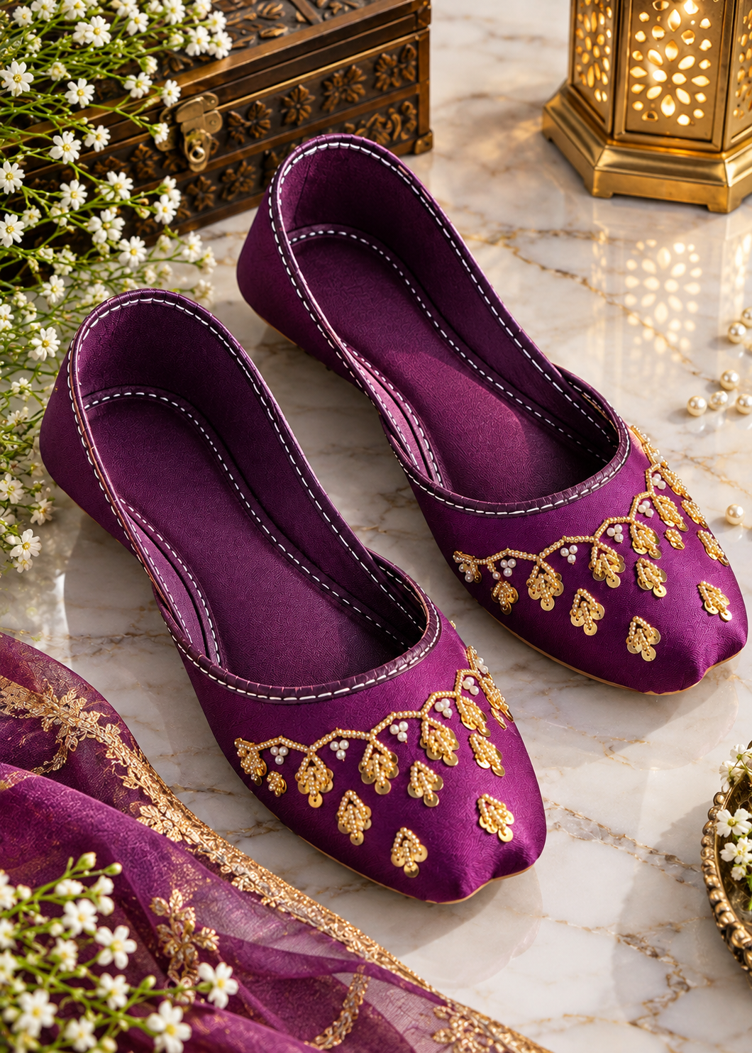 Deep Magenta Khussa with Gold Embroidery Online in Sri Lanka India Australia