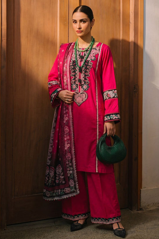 Deep Pink Embroidered Lawn Salwar Kameez Online in Dubai UAE Abudhabi Ajman Sharjah