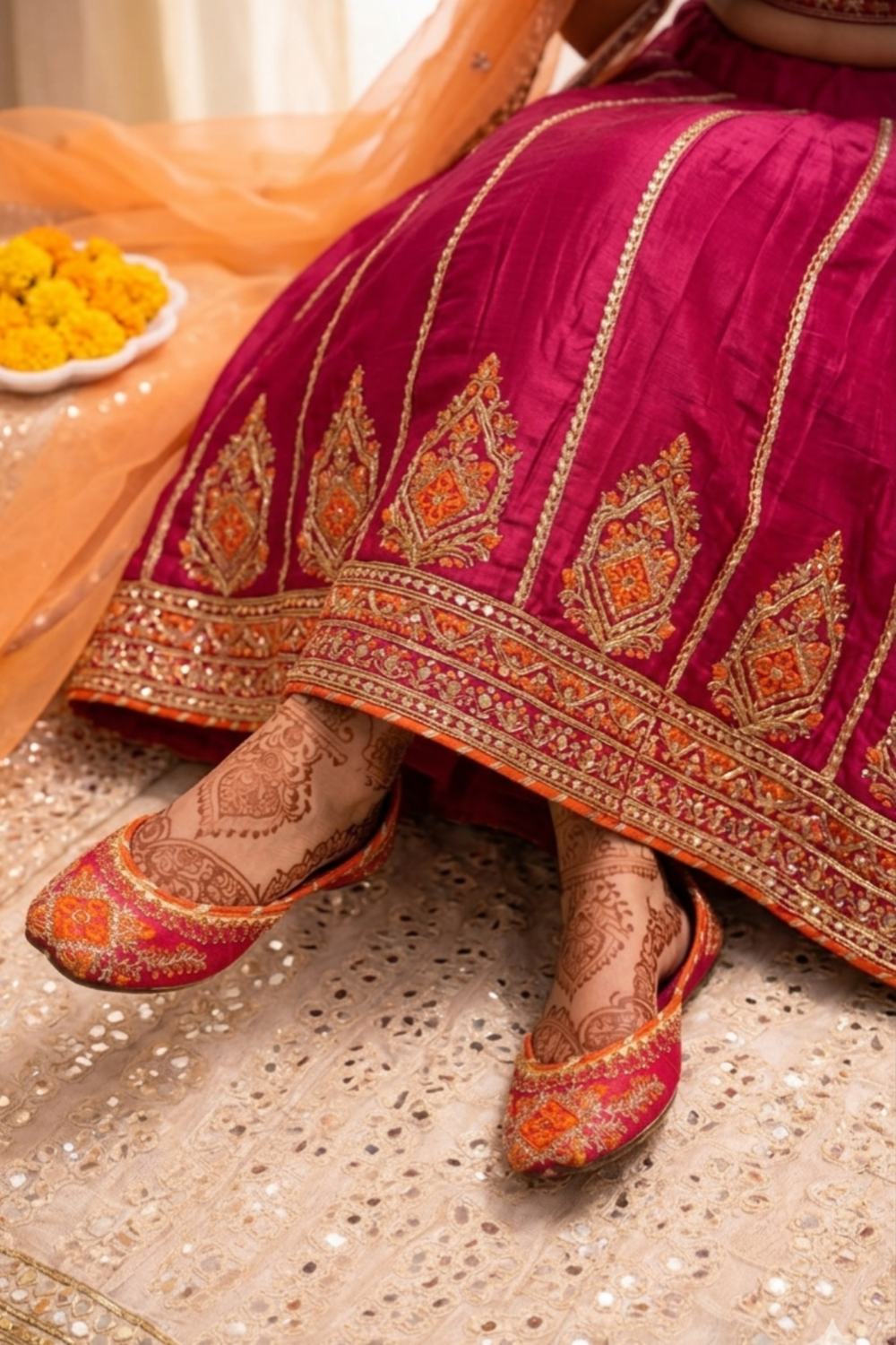 Deep Pink Velvet Embroidered Khussa Online in Dubai UAE Abudhabi Ajman Sharjah