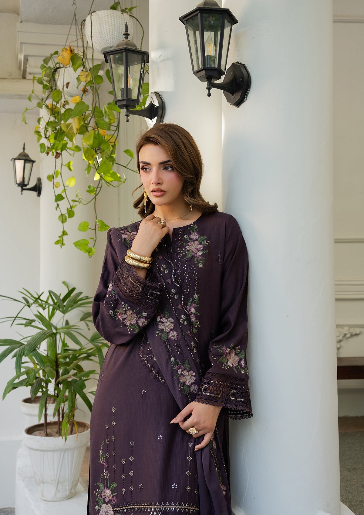 Deep Purple Cotton Embroidered Salwar Suit Online in Dubai UAE Abudhabi Ajman Sharjah