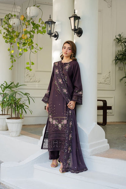 Deep Purple Embroidered Cotton Salwar Kameez Online in Dubai UAE Abudhabi Ajman Sharjah