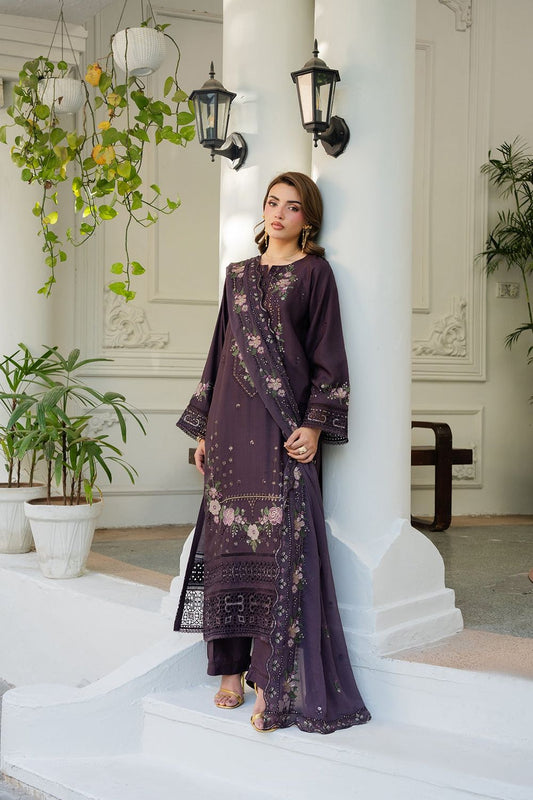 Deep Purple Embroidered Cotton Salwar Kameez Online in Dubai UAE Abudhabi Ajman Sharjah