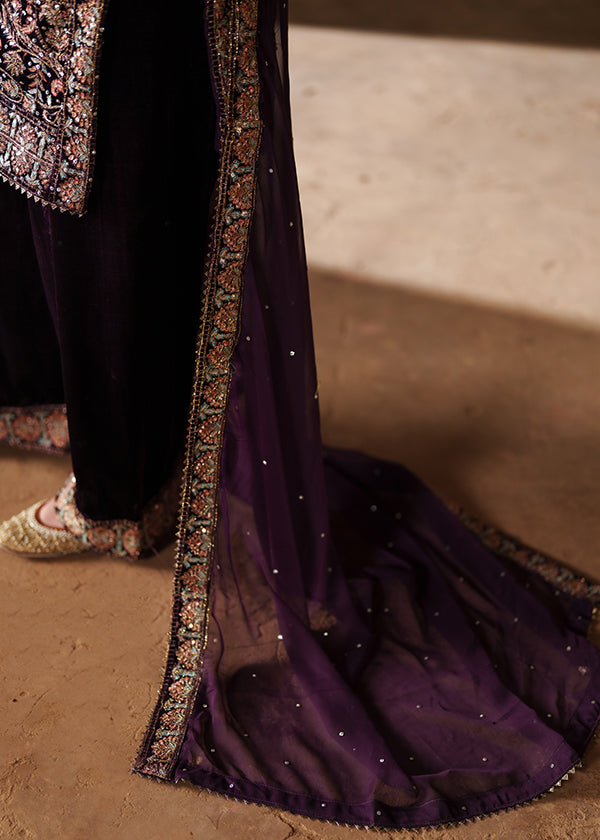 Deep Purple Velvet Straight Cut Kurta with Dupatta Online in Dubai UAE Abudhabi Ajman Sharjah