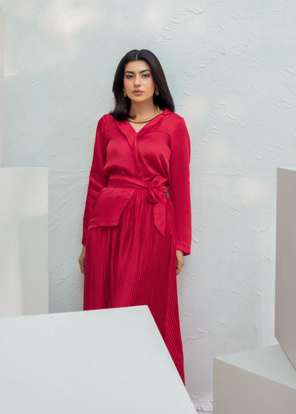 Deep Red Shamooz Silk Western Outfit Online in Dubai DXB UAE Abudhabi Meena Bazaar
