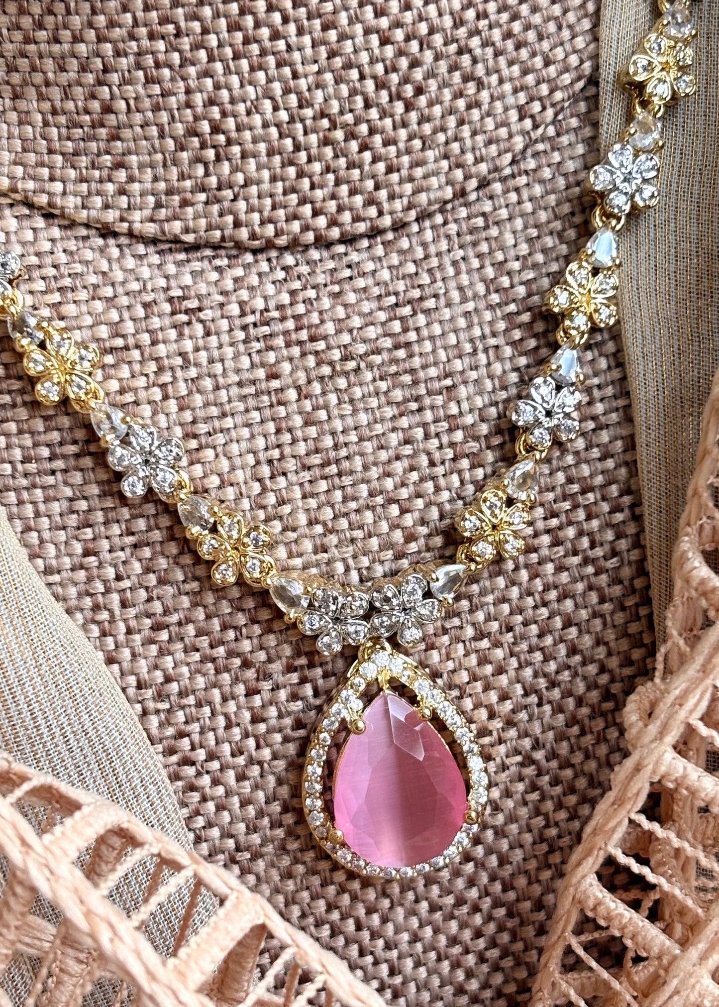Delicate Pink Stone Jewellery Set Online in KSA Riyadh Saudi Arabia Oman Bahrain Qatar