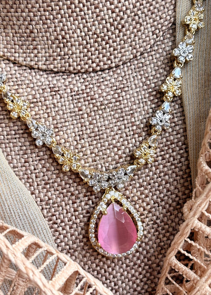 Delicate Pink Stone Jewellery Set Online in KSA Riyadh Saudi Arabia Oman Bahrain Qatar