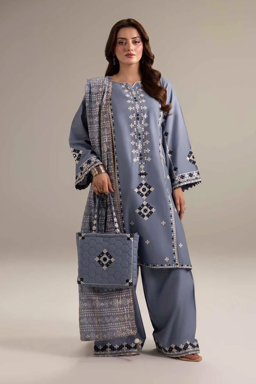 Denim Cotton Farshi Shalwar Suit Online in Dubai UAE Abudhabi Ajman Sharjah