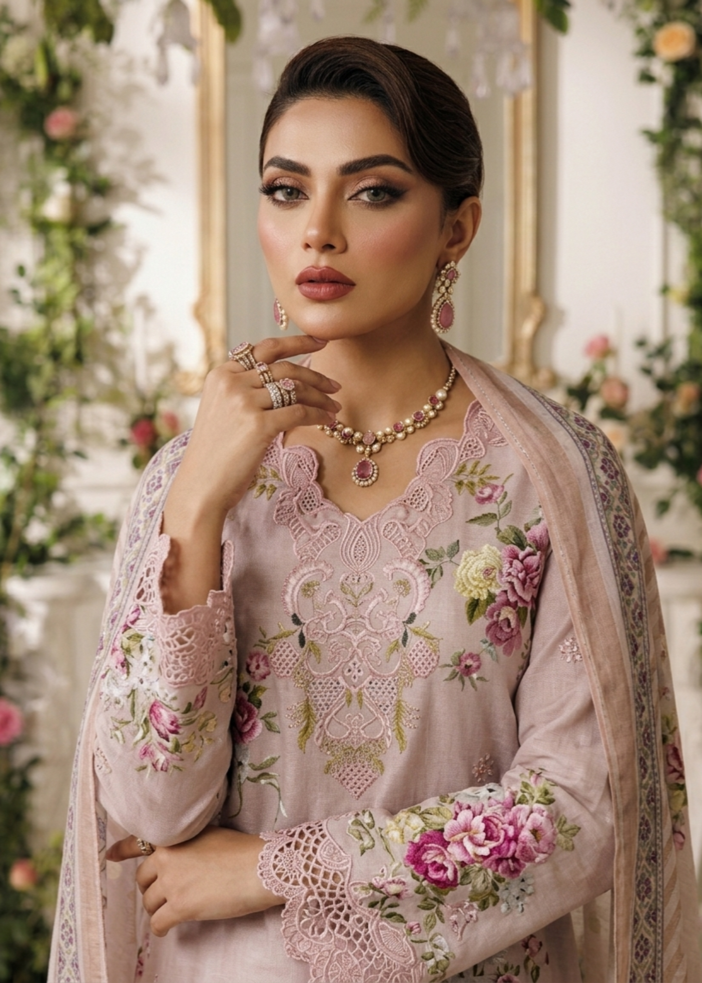 Designer Baby Pink Lawn Sharara Suit Online in KSA Riyadh Saudi Arabia Oman Bahrain Qatar