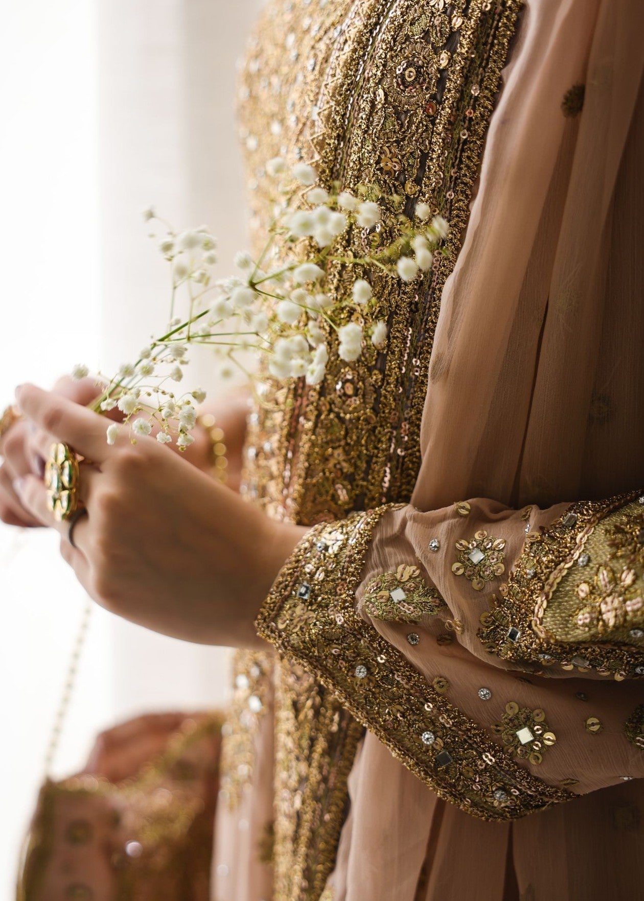 Designer Beige Embroidered Chiffon Suit Online in Dubai UAE Abudhabi Ajman Sharjah