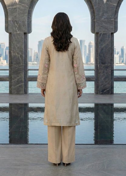 Designer Beige Lawn Suit with Dupatta Online in KSA Riyadh Saudi Arabia Oman Bahrain Qatar
