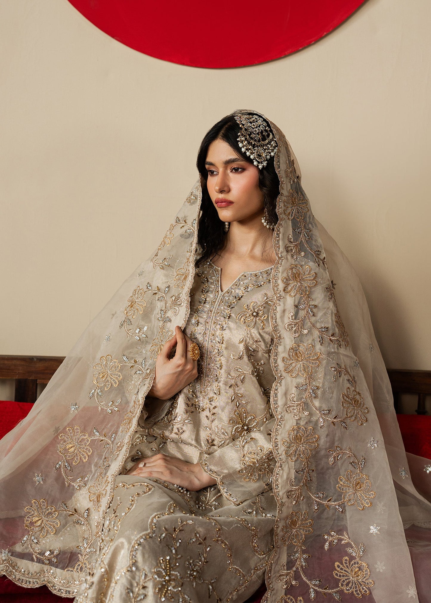 Designer Beige Silk Salwar Kameez Online in UK USA Canada