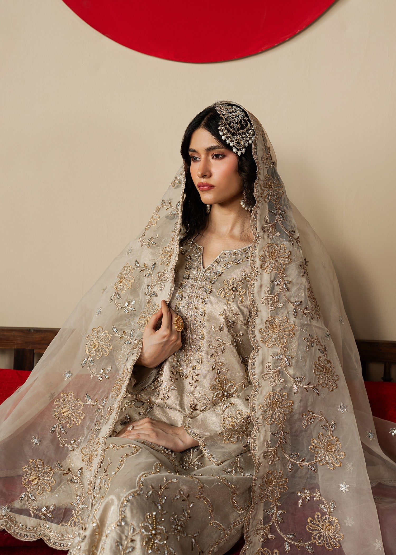 Designer Beige Silk Salwar Kameez Online in UK USA Canada