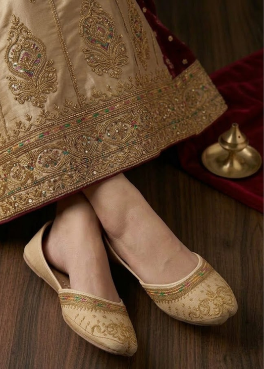 Designer Beige Velvet Mojari Online in UK USA Canada