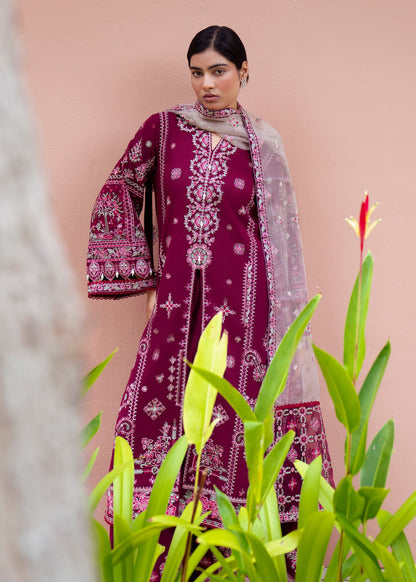 Designer Berry Red Lawn Embroidered Suit Online in KSA Riyadh Saudi Arabia Oman Bahrain Qatar