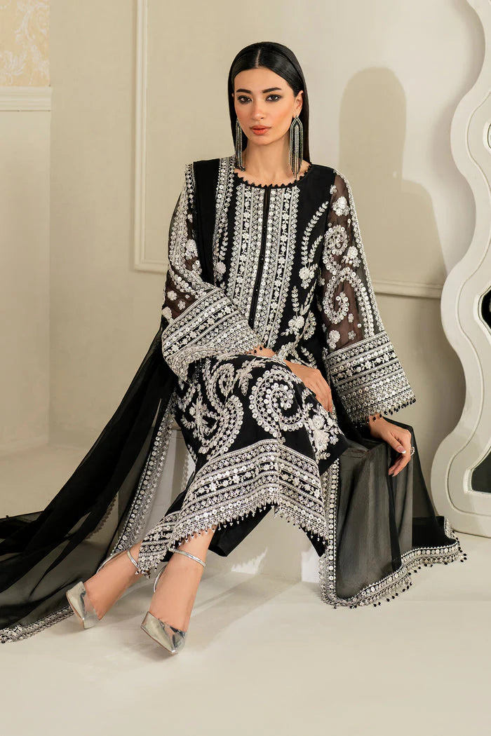 Designer Black Chiffon Dress Material for Women Online in UK USA Canada