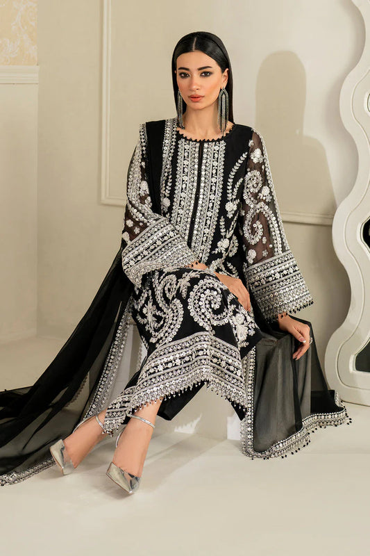 Designer Black Chiffon Dress Material for Women Online in UK USA Canada