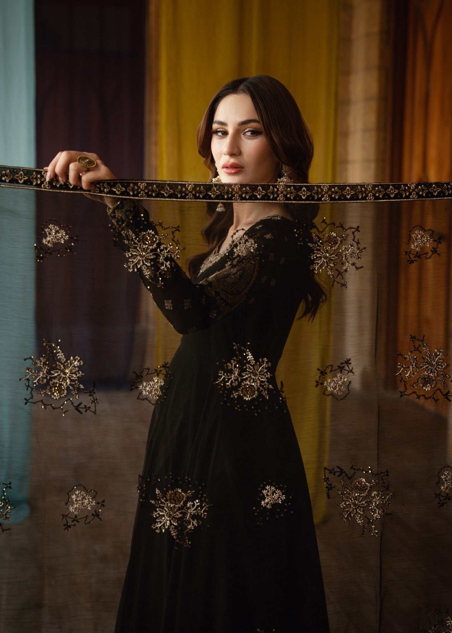 Designer Black Chiffon Embroidered Pakistani Suit Online in KSA Riyadh Saudi Arabia Oman Bahrain Qatar
