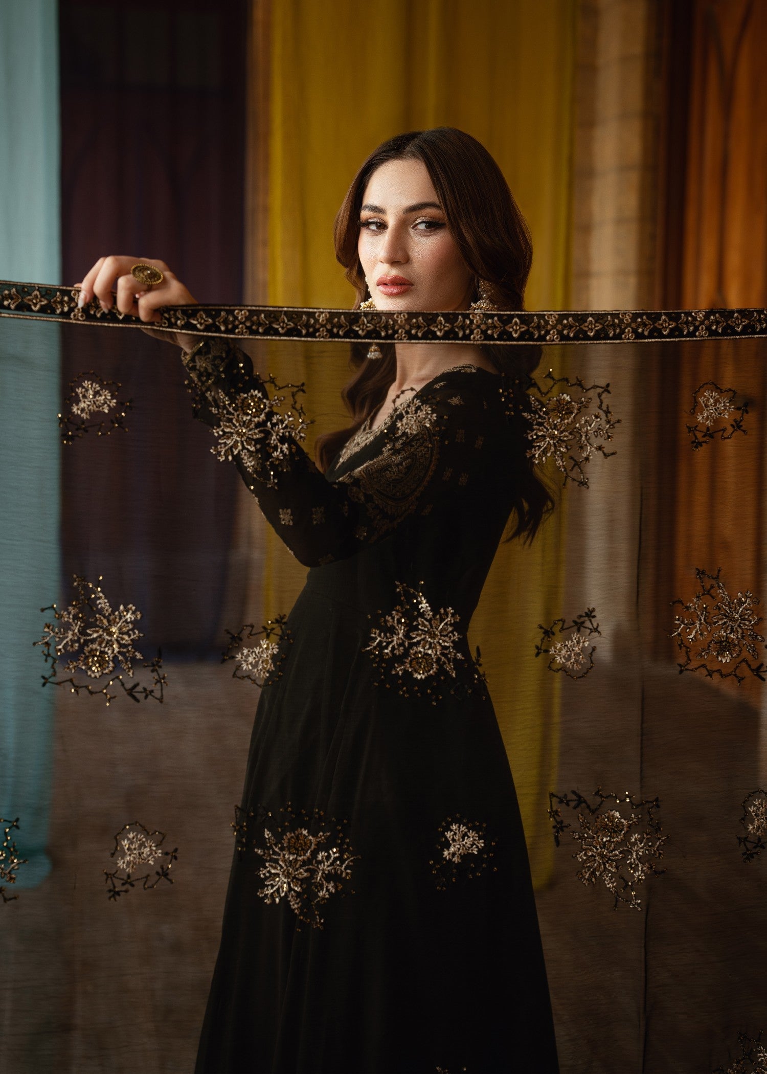 Designer Black Chiffon Embroidered Pakistani Suit Online in KSA Riyadh Saudi Arabia Oman Bahrain Qatar