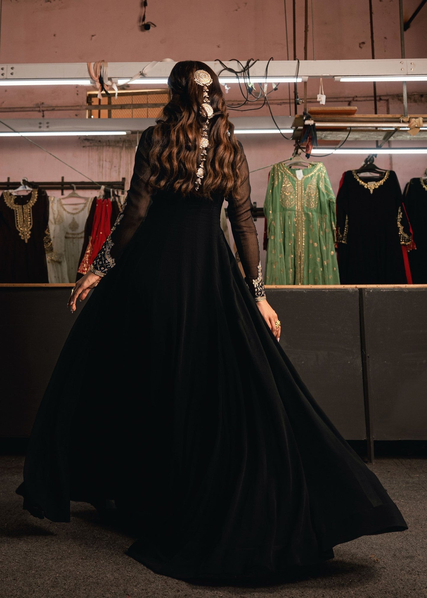 Designer Black Chiffon Embroidered Pishwas Online in KSA Riyadh Saudi Arabia Oman Bahrain Qatar