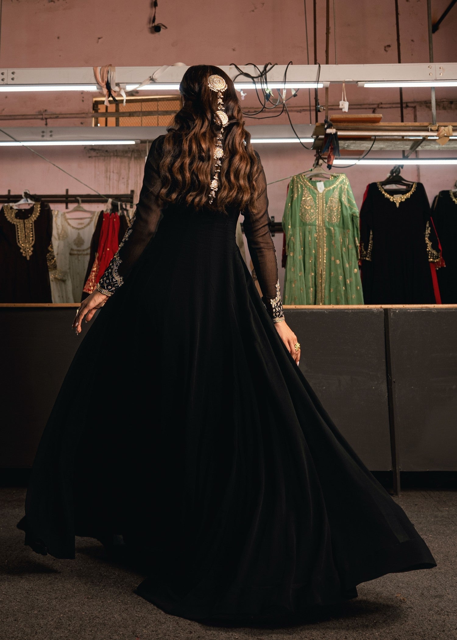 Designer Black Chiffon Embroidered Pishwas Online in KSA Riyadh Saudi Arabia Oman Bahrain Qatar