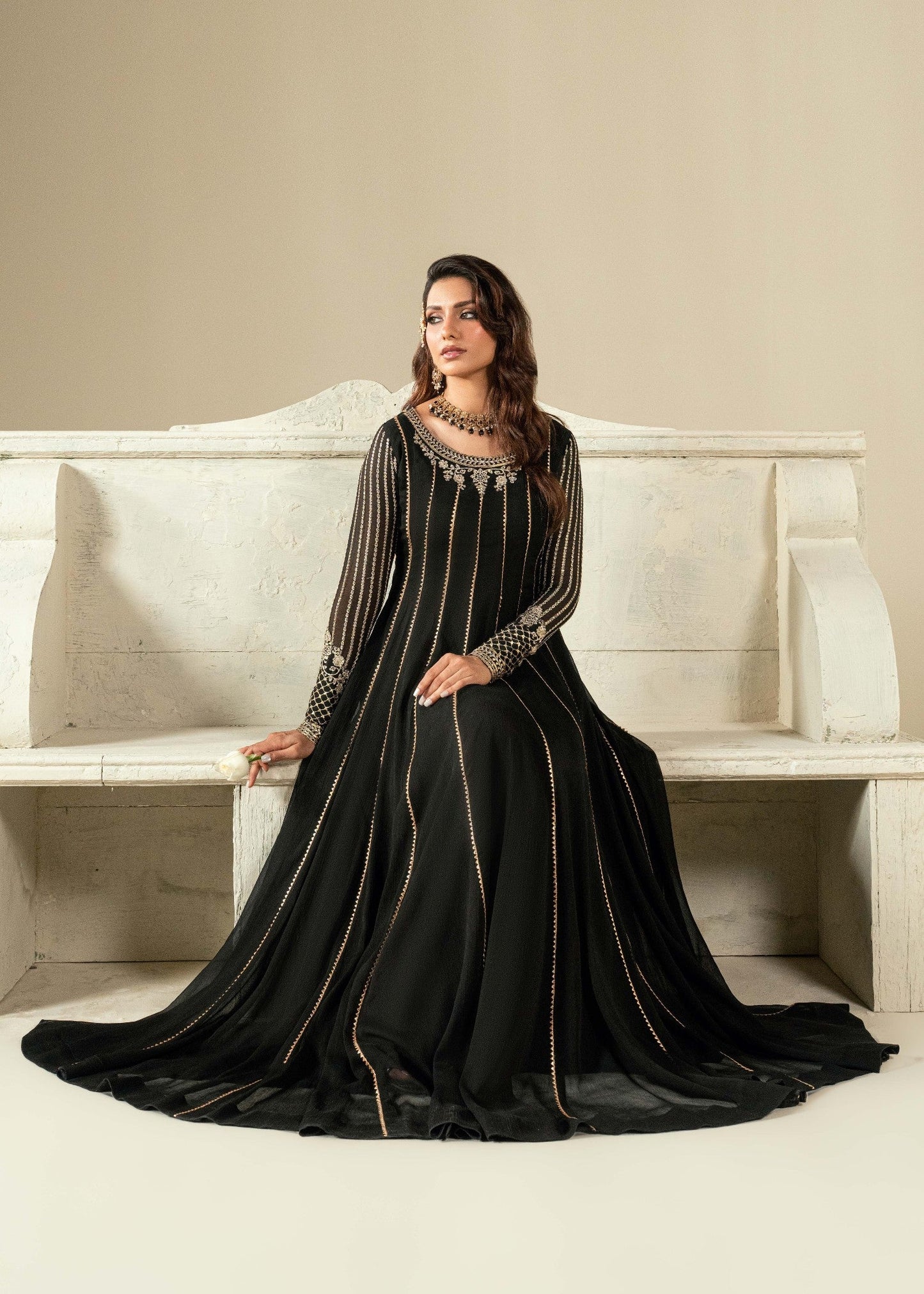 Designer Black Chiffon Embroidered Suit Online in KSA Riyadh Saudi Arabia Oman Bahrain Qatar