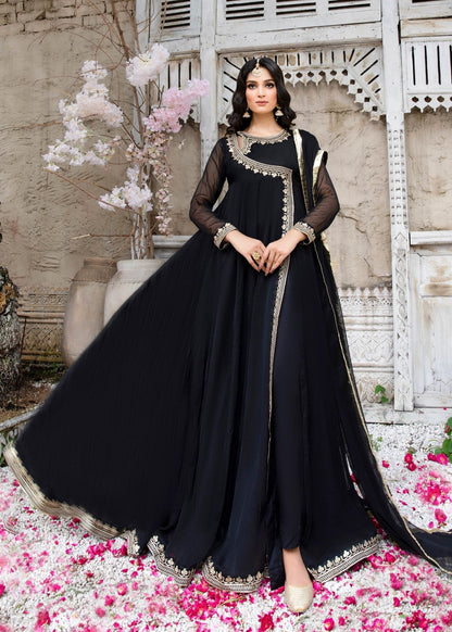 Designer Black Chiffon Festive Outfit for Women Online in KSA Riyadh Saudi Arabia Oman Bahrain Qatar
