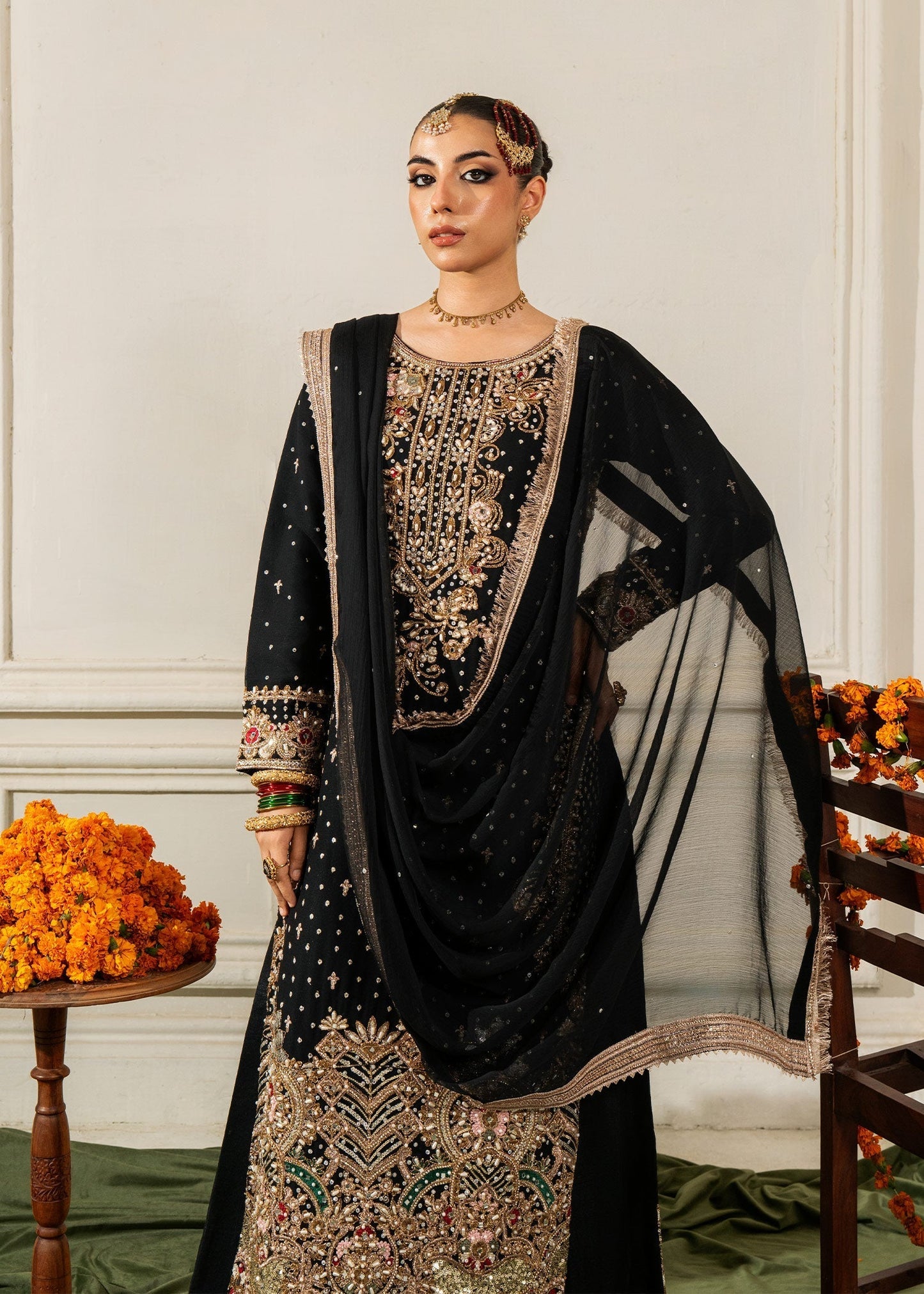 Designer Black Chiffon Partywear Suit Online in KSA Riyadh Saudi Arabia Oman Bahrain Qatar