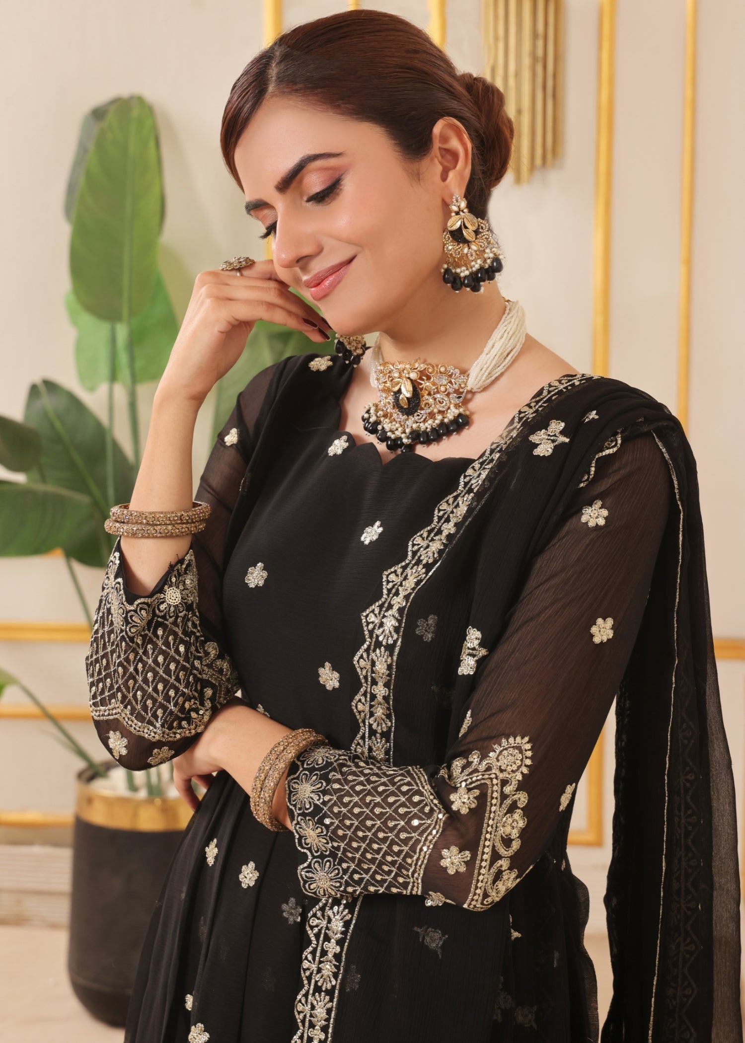 Designer Black Chiffon Salwar Suit Online in KSA Riyadh Saudi Arabia Oman Bahrain Qatar