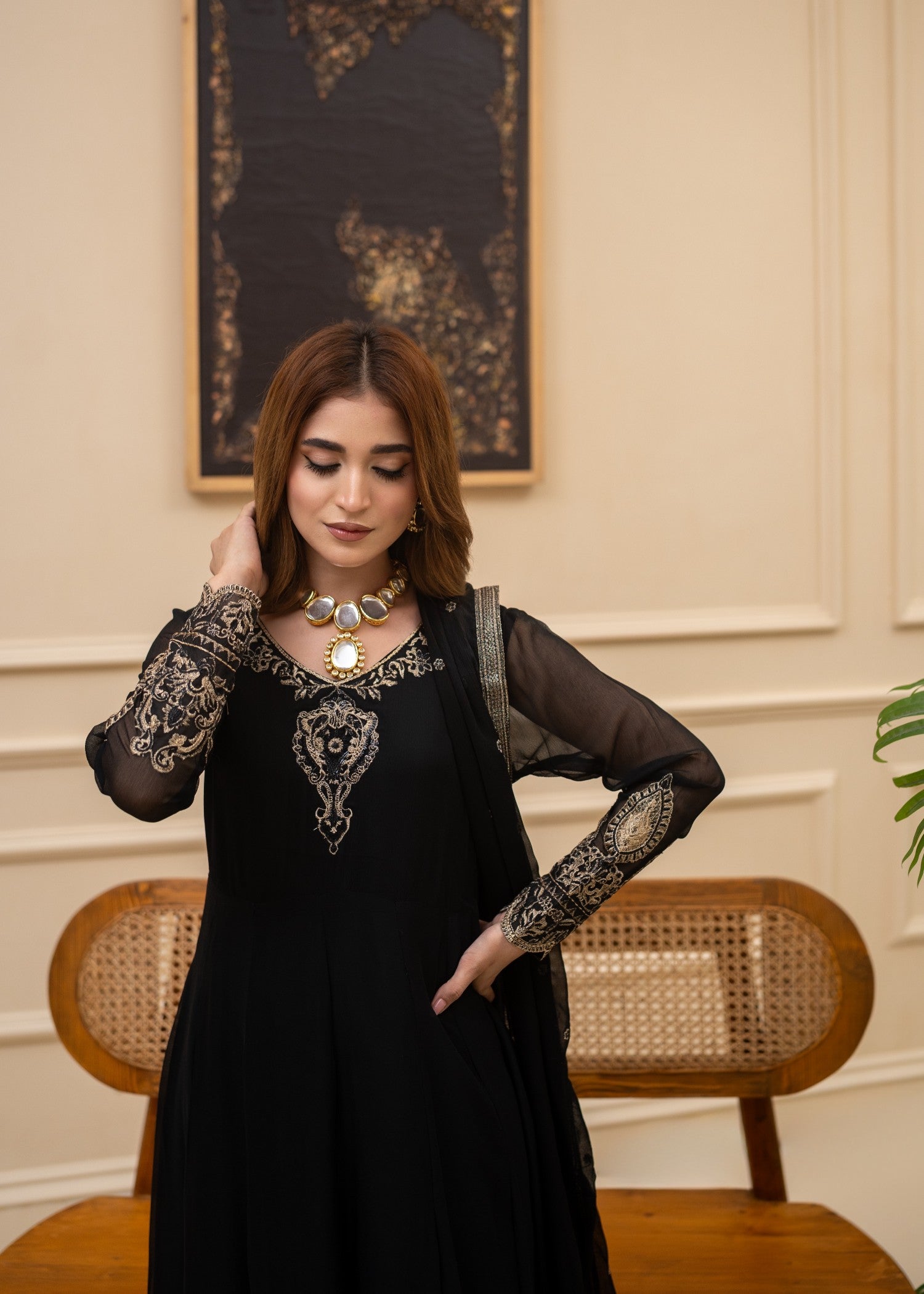 Designer Black Embroidered A-Line Maxi Party Wear Online in UK USA Canada