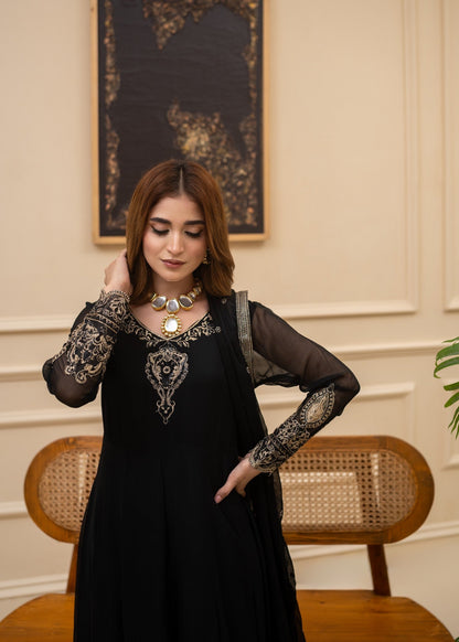 Designer Black Embroidered A-Line Maxi Party Wear Online in UK USA Canada