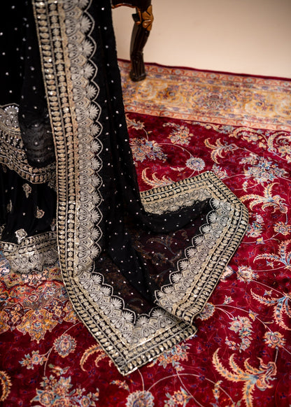 Designer Black Embroidered Bemberg Crinkle Chiffon Gharara Online in UK USA Canada