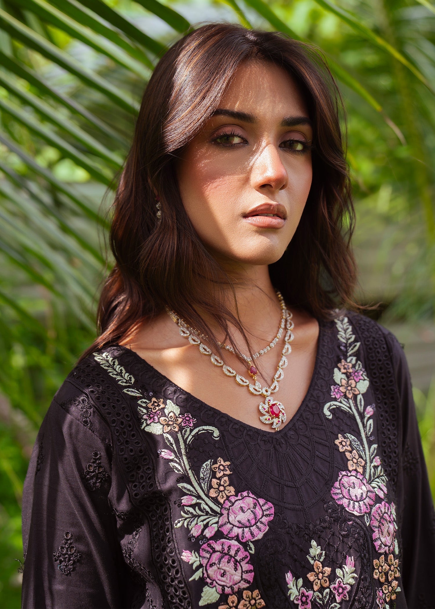 Designer Black Embroidered Cambric 3 Piece Suit Online in Dubai UAE Abudhabi Ajman Sharjah