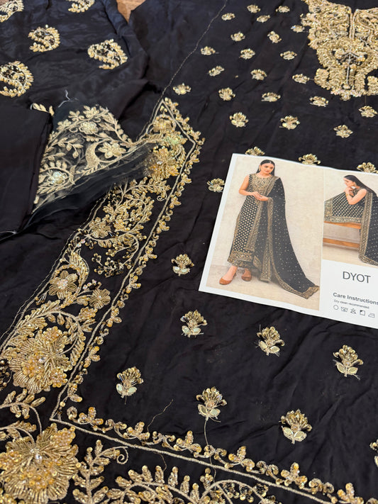 Designer Black Embroidered Chiffon Pakistani Suit Online in Dubai UAE Abudhabi Ajman Sharjah