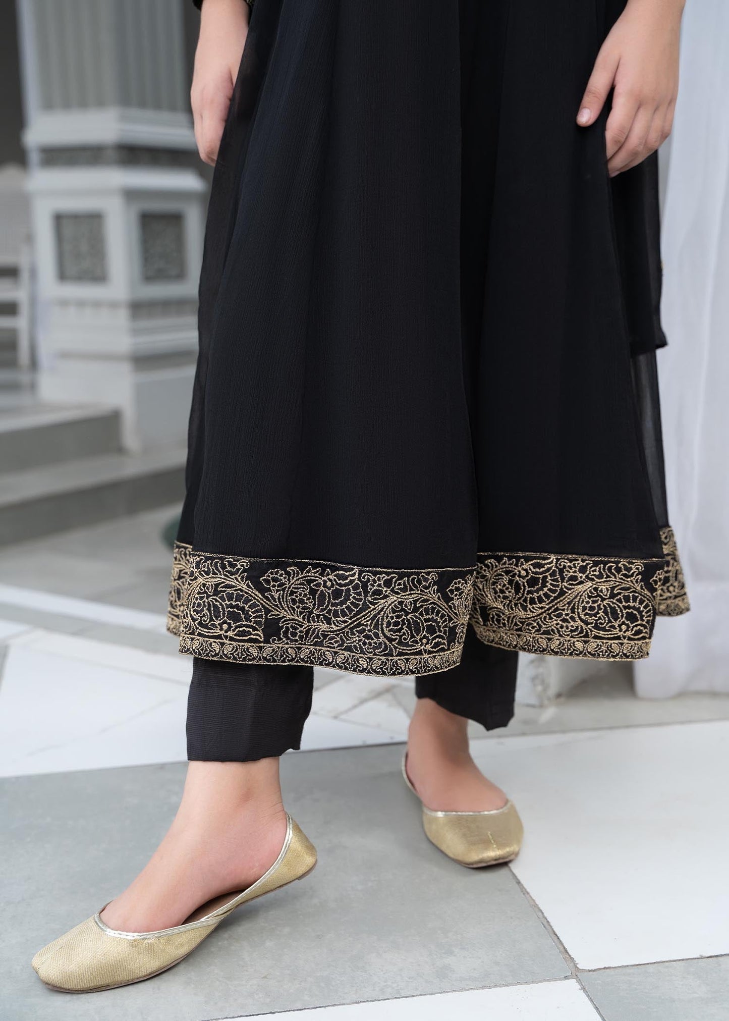 Designer Black Embroidered Chiffon Pishwas Online in UK USA Canada