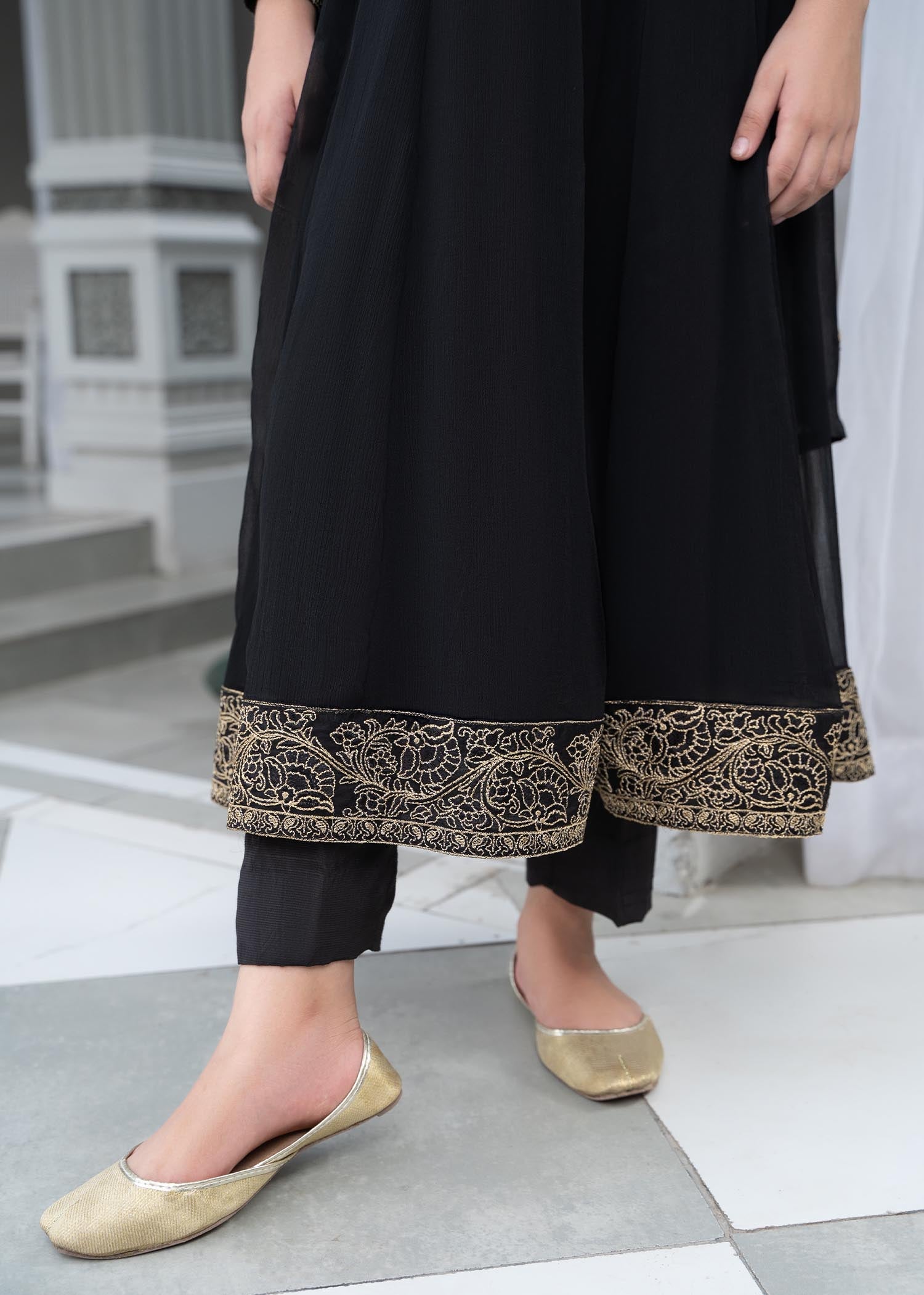 Designer Black Embroidered Chiffon Pishwas Online in UK USA Canada