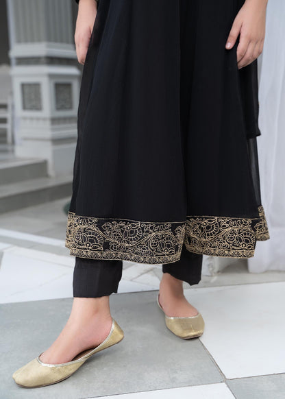 Designer Black Embroidered Chiffon Pishwas Online in UK USA Canada