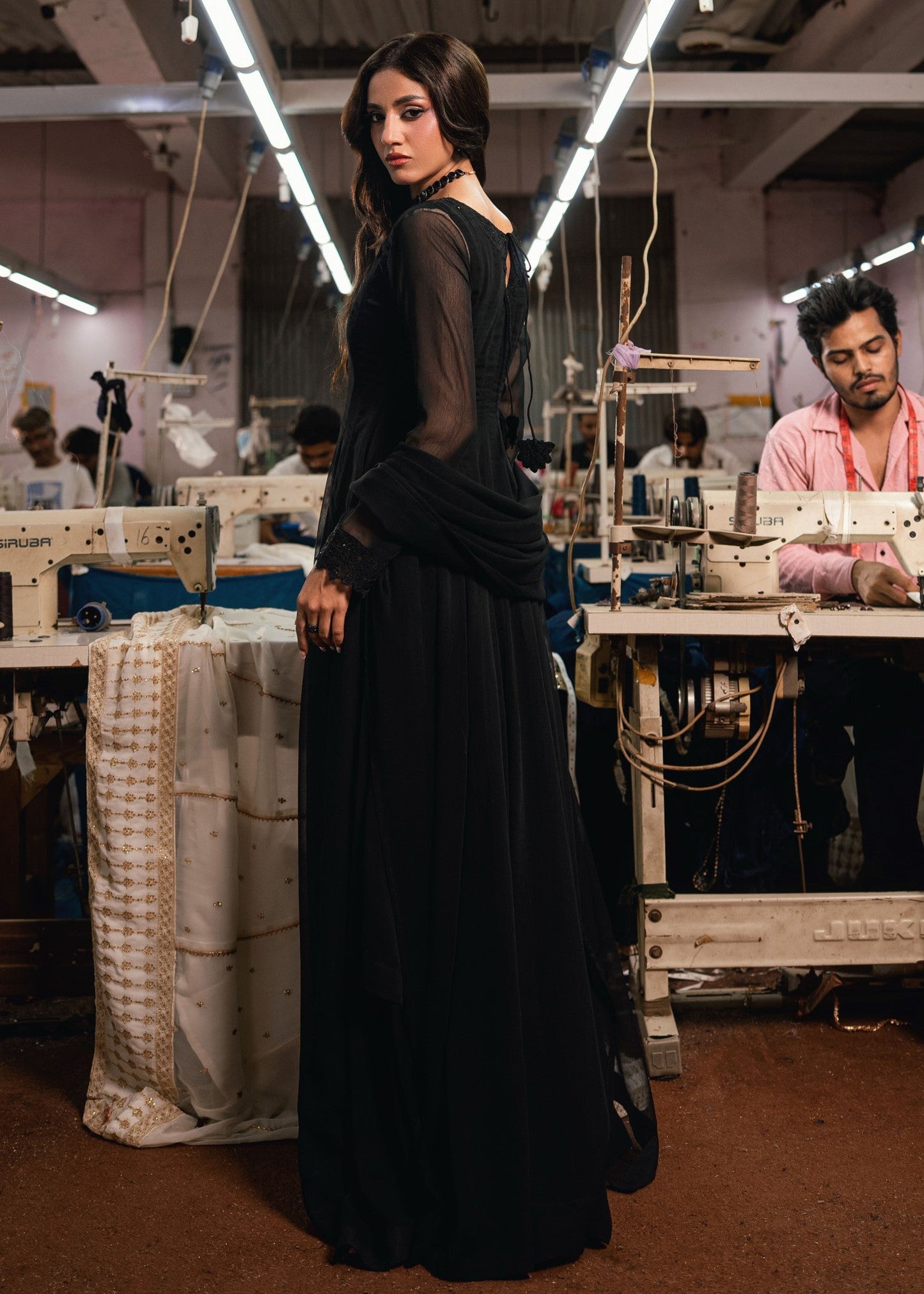 Designer Black Embroidered Chiffon Salwar Suit Online in KSA Riyadh Saudi Arabia Oman Bahrain Qatar