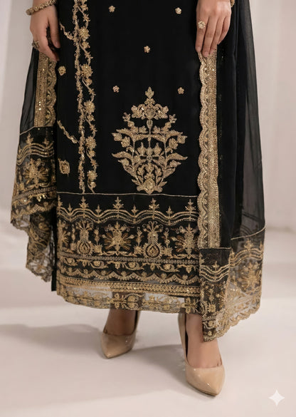 Designer Black Embroidered Chiffon Suit Online in KSA Riyadh Saudi Arabia Oman Bahrain Qatar