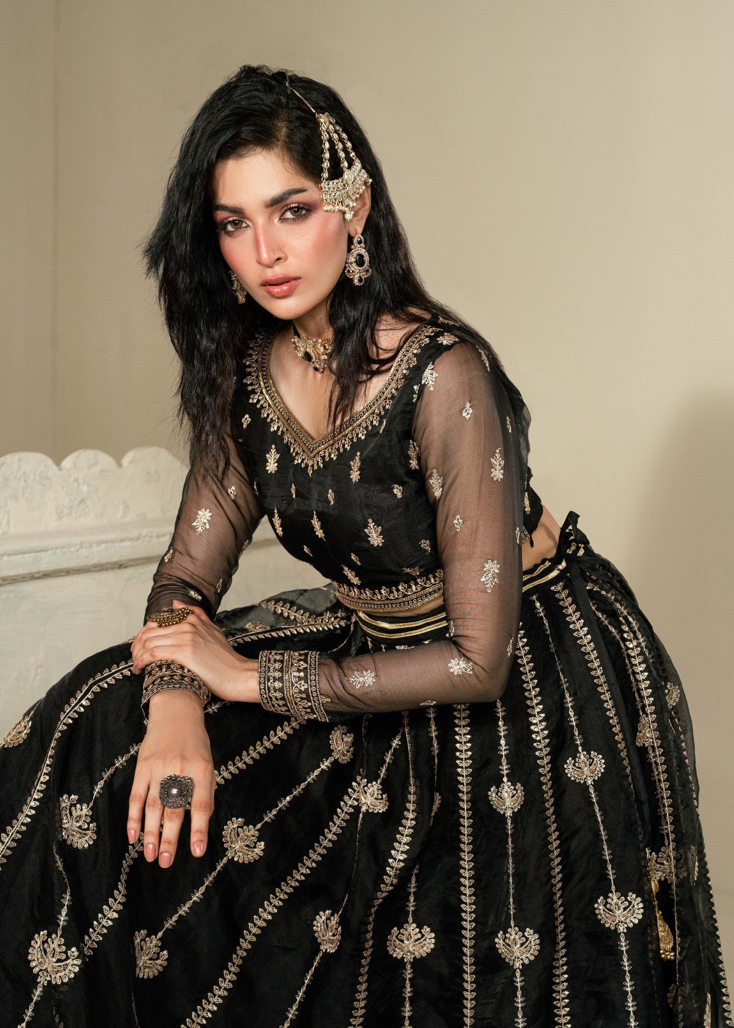 Designer Black Embroidered Lehenga Choli Set Online in KSA Riyadh Saudi Arabia Oman Bahrain Qatar